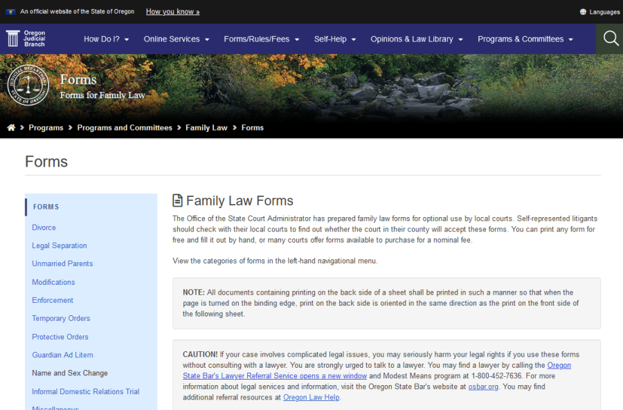 Screenshot of Oregon Judicial Department site